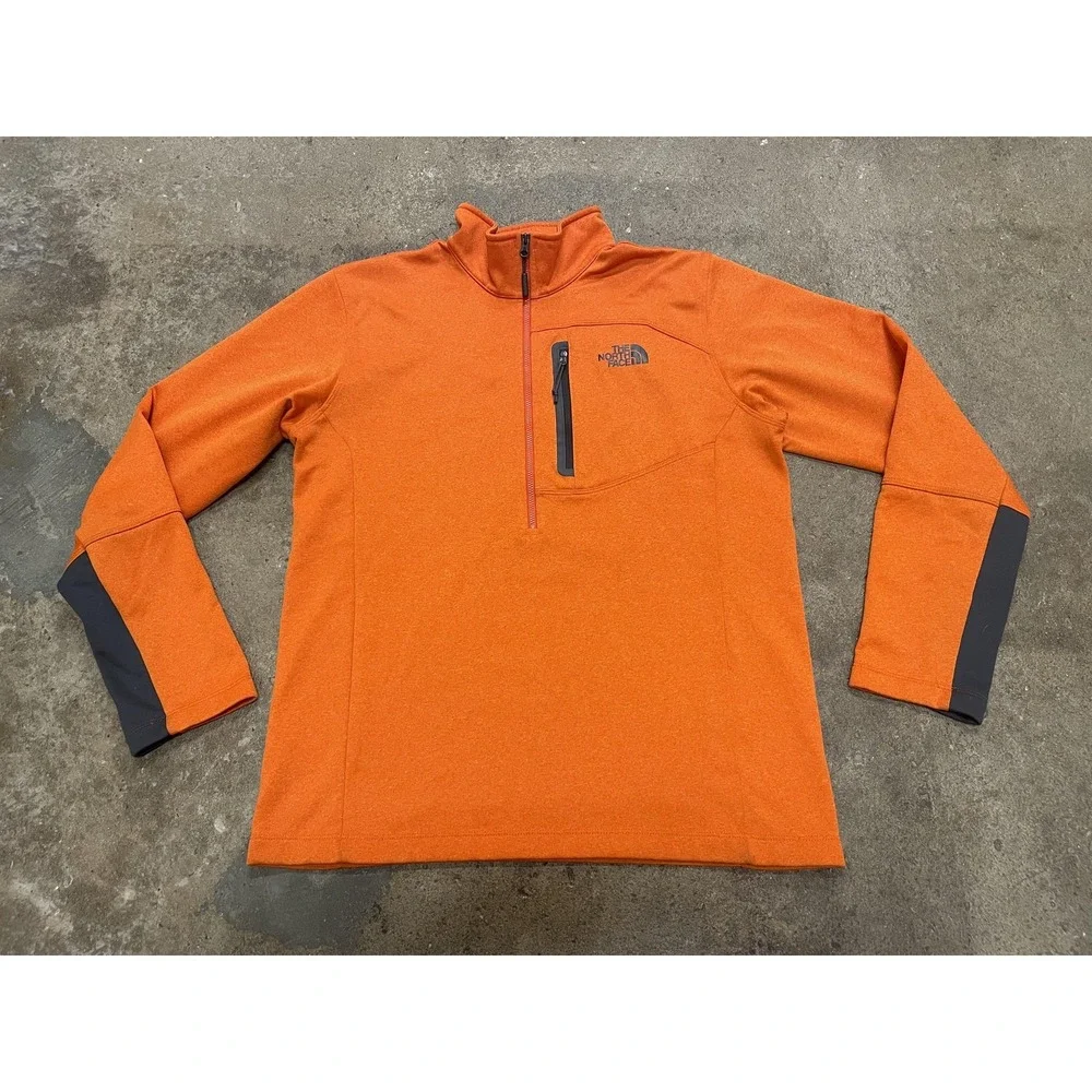 The‎ North Face Pullover Mens Medium Orange 1/4 Zip Fleece Mock Neck Hiking
